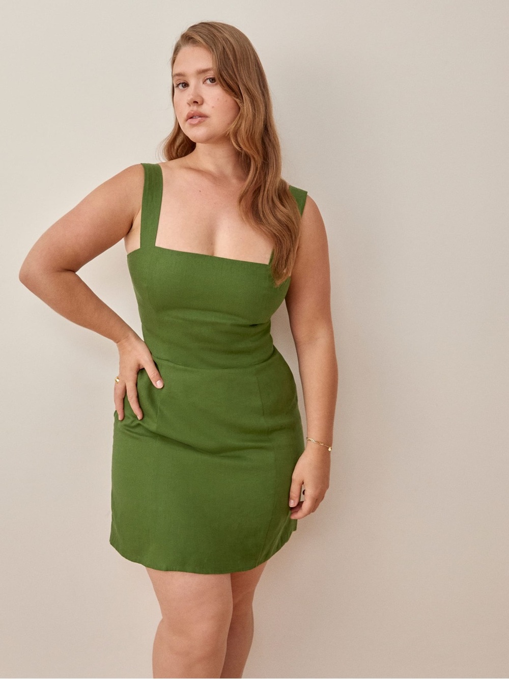 Reformation Olive Green Square Neck Mini Dress
